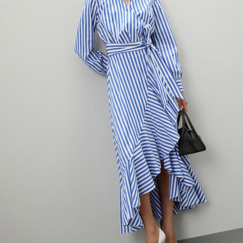Kate Spade Julia Blue and White Striped Long Sleeve Wrap Dress